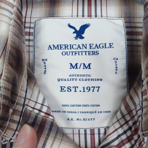 American Eagle Mens Pearl Snap Shirt  M Vintage Fit Brown Plaid Cotton 838 - Picture 3 of 5